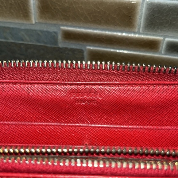 PRADA Red Saffiano Zip Around Wallet - Picture 12 of 12